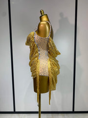 Gold Sequin Cowl Neck Drawstring Bodysuit
