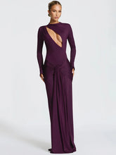 Draped Ruched Front Hollow Out Long Sleeve Maxi Dress