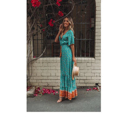 Bohemian Floral V-Neck Maxi Dress