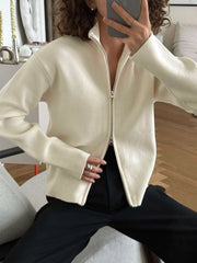 Zip Front Stand Collar Knit Jacket
