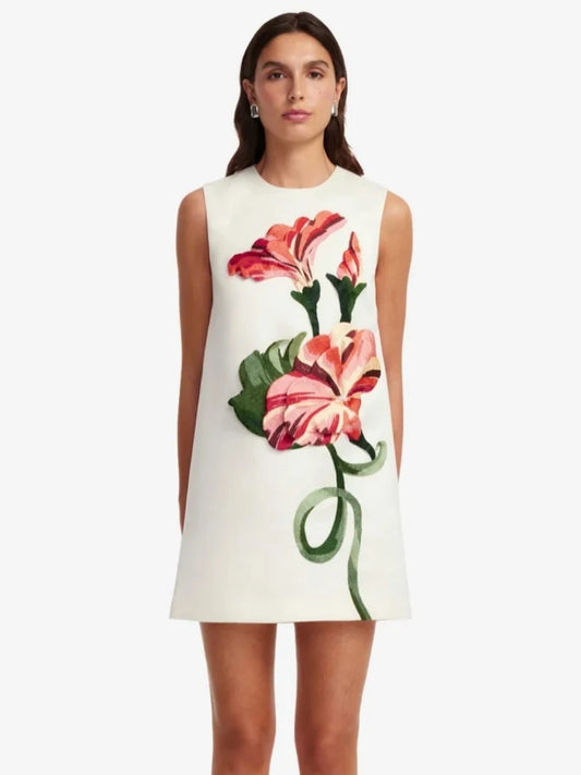 White Embroidered Floral Mini Dress