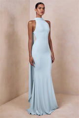 Halter Neck Cape Drape Mermaid Maxi Dress