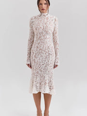 Lace Turtleneck Midi Dress