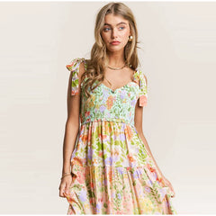 Floral Smocked Bust Tie Strap Maxi Dress