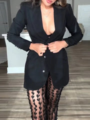 Deep V Neck Hollow Out Long Sleeve Suit Set