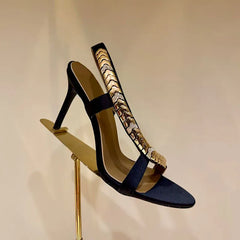 Gold Chain Rhinestone Slingback Heels