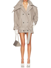 Turn-Down Collar Belted Jacket styled