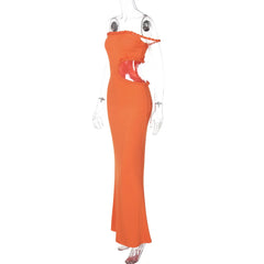 Orange evening gown on a white background