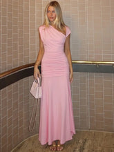 Asymmetric neckline ruched maxi dress in pink