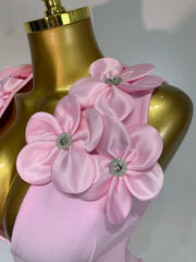 3d Flower Detail V-Neck Sleeveless Bandage Mini Gown