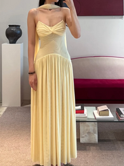 Ruched twist front midi dress with spaghetti straps
