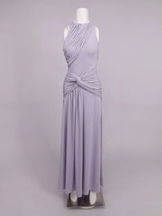 Purple Sleeveless Folds Draped Halter Neck Maxi Dress