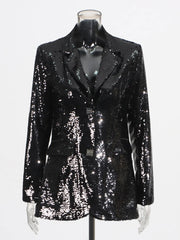 Sequined Blazer with Sculpted Stand Collar