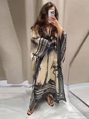 Printed Caftan Satin Maxi Dress