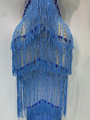 Rhinestone Tassel Mesh Strap Maxi Dress