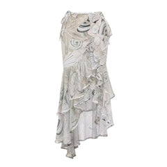 Grey One shoulder Swimsuit and Ruffled Skirt Set