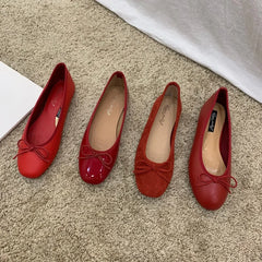 Red Ballet Flats with Bow Detail
