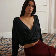 Deep V Neck Draped Crop Top