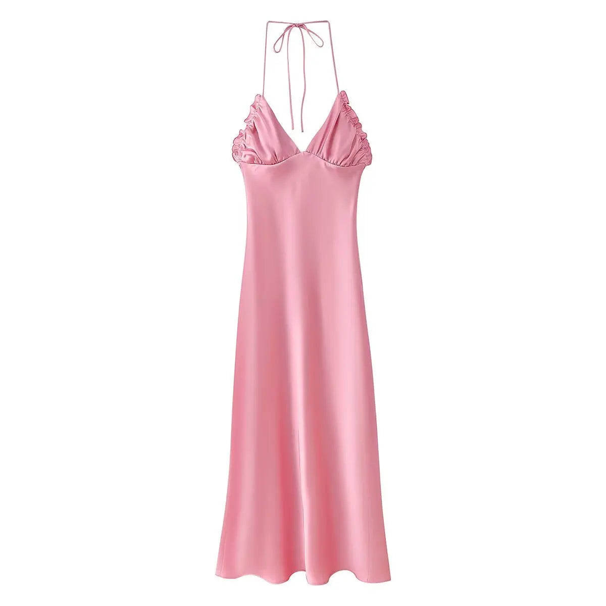 Pink satin nightgown on a white background