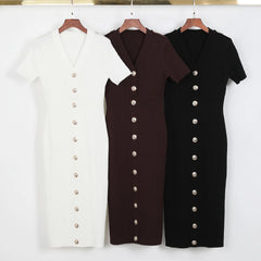 Assortment of knit midi dresses in black, brown, and white