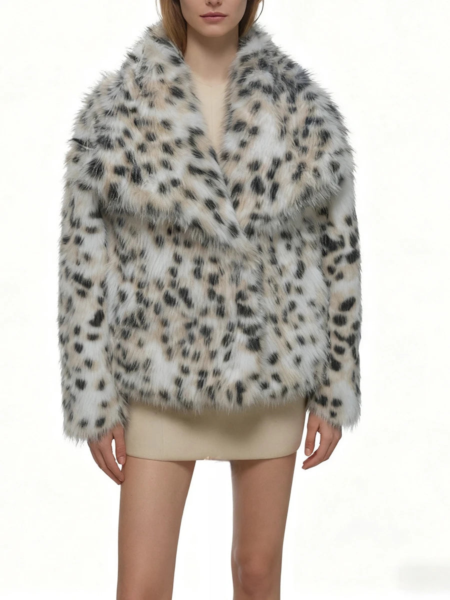 Spotted faux fur lapel jacket alternate front view