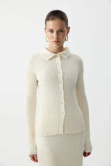 Ribbed Polo Knit Top and Midi Skirt Set