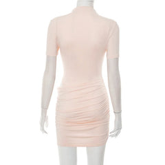 Cut-Out Ruched Mini Dress – Pink High Neck Clubwear
