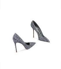 Gray Floral Lace Pointed Heels | Elegant Lace Stiletto Party Pumps