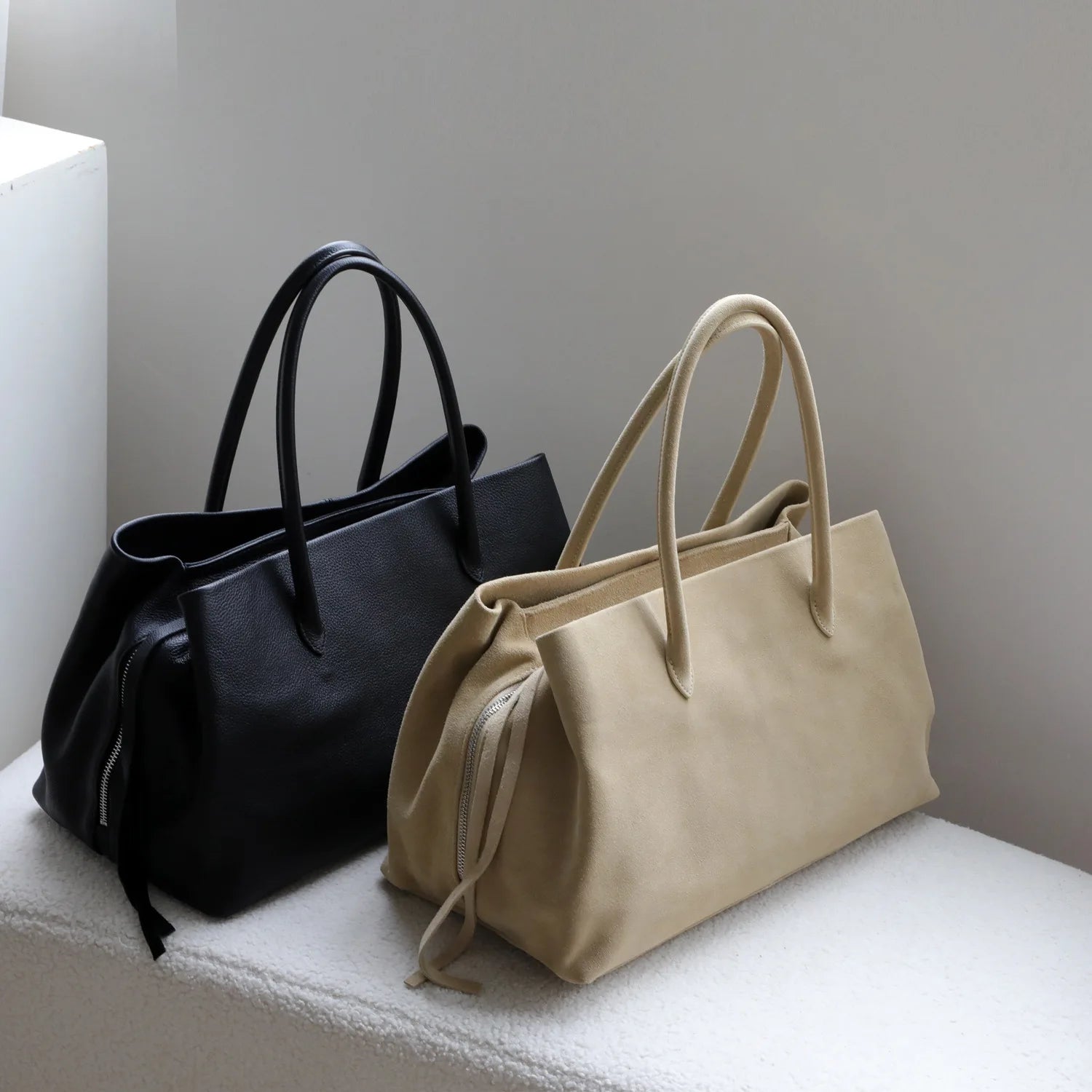 genuine leather structured tote bag