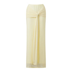 Yellow Draped Knot Front Maxi Skirt