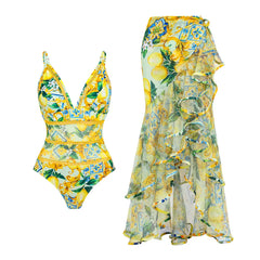 Ruffle Trim Floral Print Swimwear Set