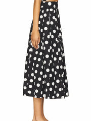 Polka Dot Halter Crop Top & High-Waist Midi Skirt Set