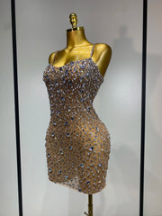 Rhinestone Sheer Bodycon Mini Dress