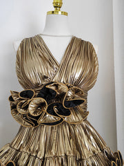 Metallic Tiered Halter Maxi Dress with Frill Layers
