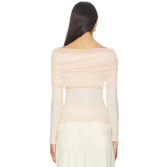 Off Shoulder Pleated Mesh Top