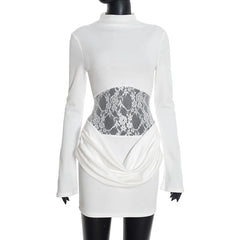Lace Waist Bodycon Mini Dress with Sculpted Long Sleeves