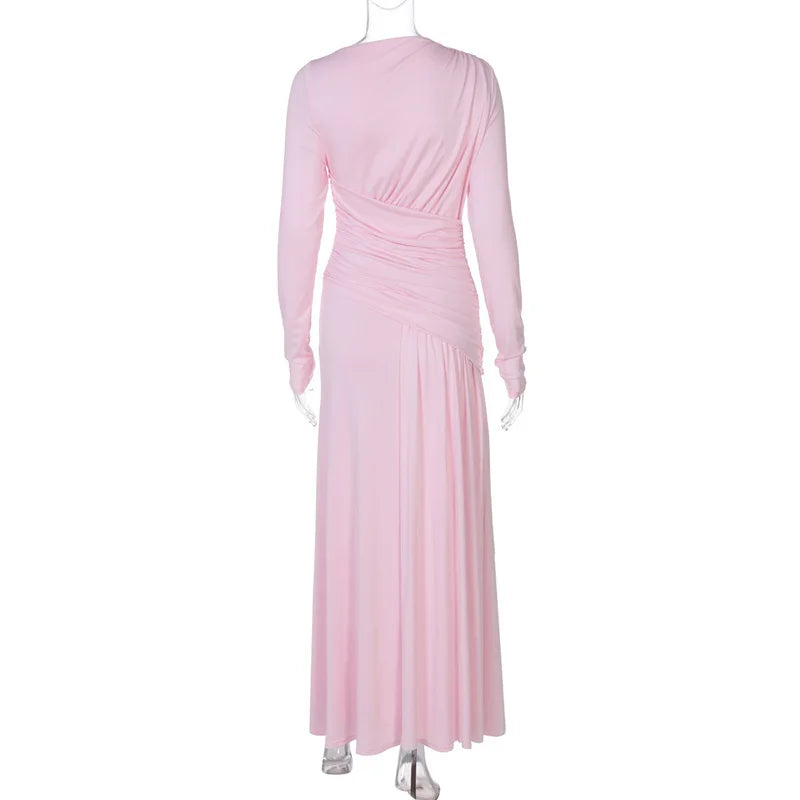 Pink evening gown on a white background