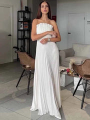 White Elegant Tube Pleated Maxi Dress