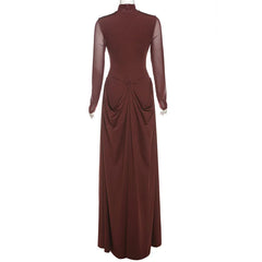 Long burgundy dress with sheer sleeves