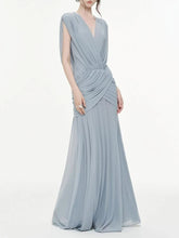 V-neck draped maxi dress in light blue