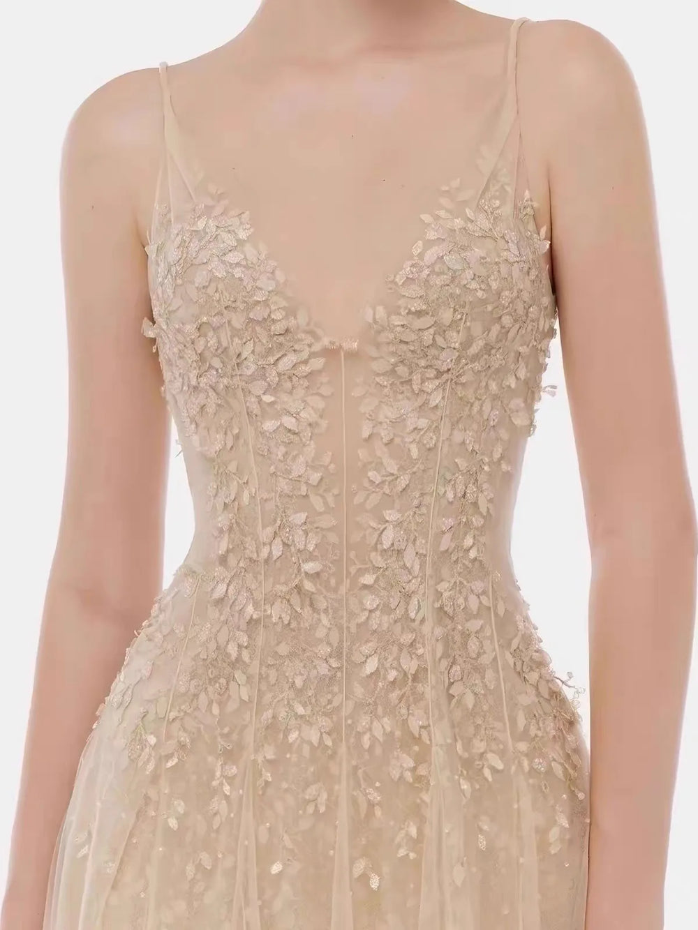 Floral Embellished V-Neck Mini Dress Bodice Detail