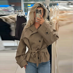 Plaid Belted Cropped Trench Coat