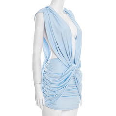 Deep V Neck Twisted Drape Mini Dress