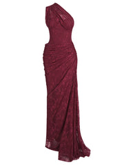 One Shoulder Corset Lace Draped Maxi Dress
