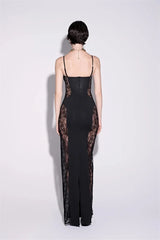 Black lace evening gown- back full view