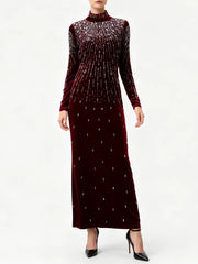 Elegant long sleeve embellished dress with refined detailing