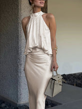 Halter neck solid maxi dress with draped waist