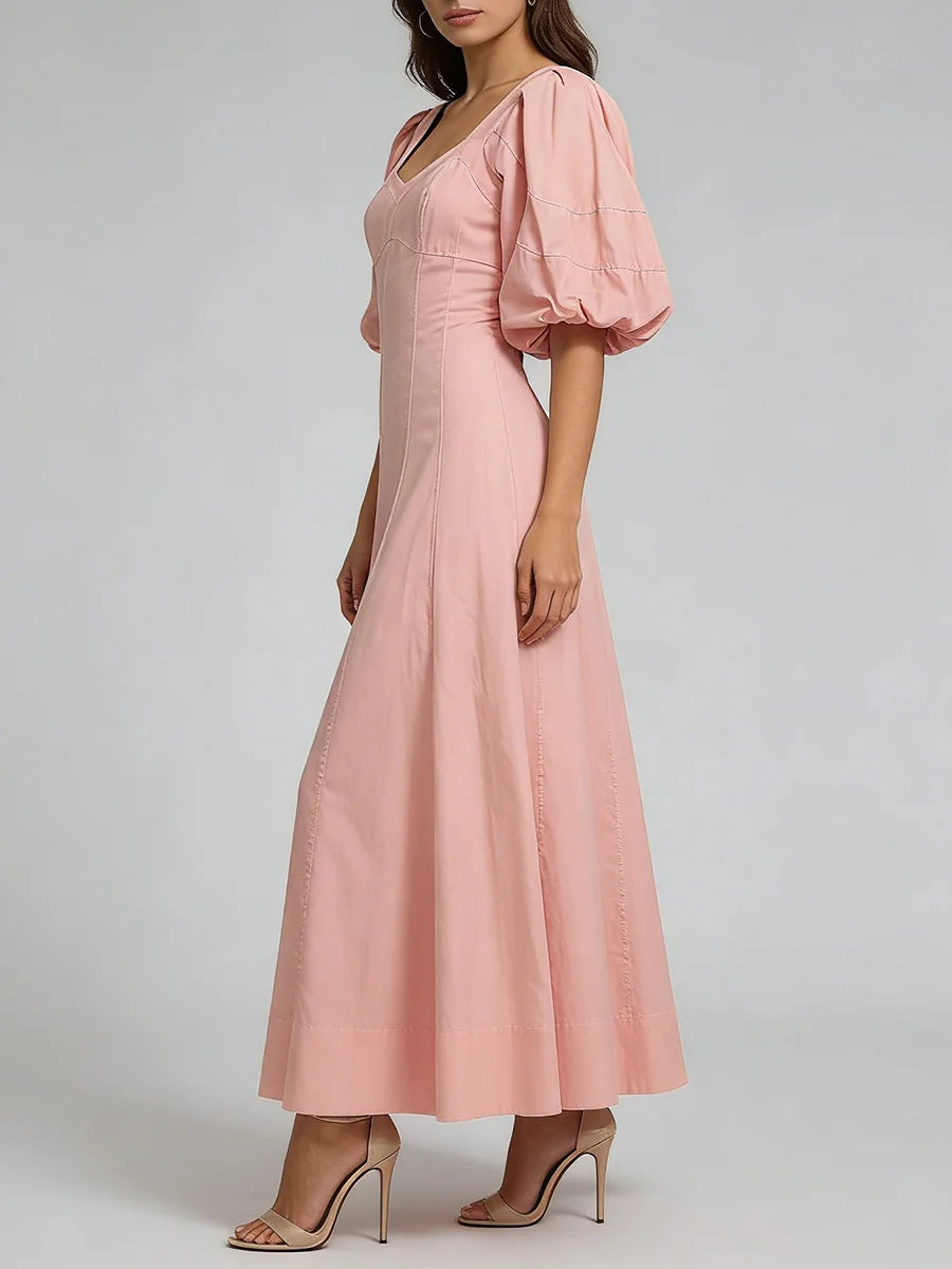 pink dress puff sleeves side view