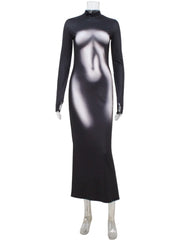 Black dress with a gradient effect on a mannequin against a white background