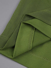 Olive Draped High Neck Long Sleeve Maxi Dress